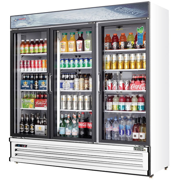 Everest EMGR69 Triple Sliding Glass Door Refrigerated Merchandiser 73"  White  FREE SHIPPING WITH LIFTGATE