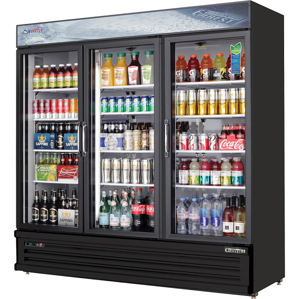 Everest EMGR69B Triple Sliding Glass Door Refrigerated Merchandiser 73"  Black FREE SHIPPING WITH LIFTGATE