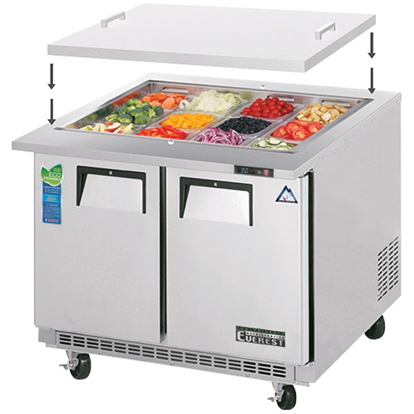 Everest EOTPS2 36" Open Top Prep Table, Mega-Top, Two-Section   FREE SHIPPING WITH LIFTGATE