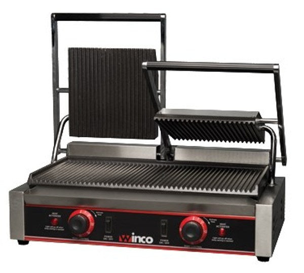 Winco EPG-2 Double Panini Grill with (2) 9" Ribbed Plates