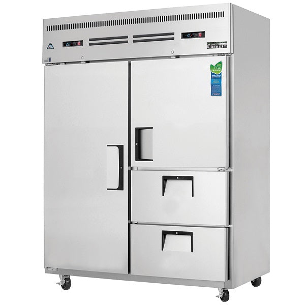 Everest ESWQ2D2 Dual Solid Door Upright Reach-In Refrigerator & Freezer with Dual Drawers 59"  FREE SHIPPING WITH LIFTGATE