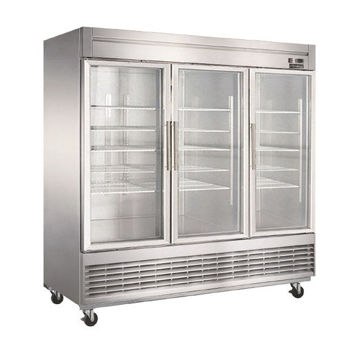 Dukers D83R-GS3  82-5/8"W 3 Glass Door Bottom Mount Reach In Refrigerator - 64.80 Cu. Ft FREE SHIPPING!