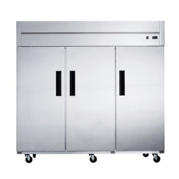 Dukers D83AR 82-5/8"W 3 Solid Door Bottom Mount Reach In Refrigerator - 64.80 Cu. Ft FREE SHIPPING!