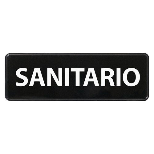 Winco SGN-367 3" x 9" Black "SANITIZE" Sign in Spanish
