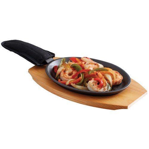 Chef Master 90200 12" Fajita Platter Set with Wooden Under Liner And Protective Hot Handle Holder