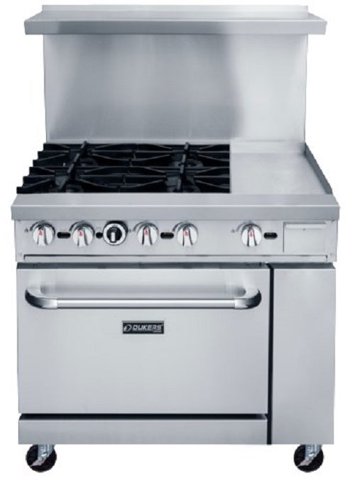 Dukers DCR36-4B12GM 36" Natural Gas 4 Burner Range W 12" Griddle - FREE SHIPPING!