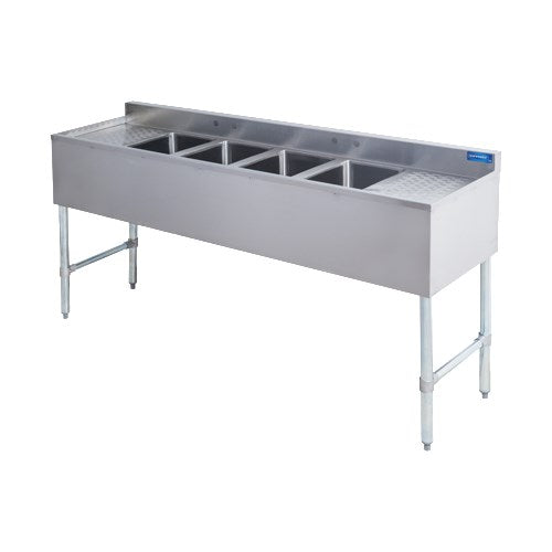 Sapphire SMBS-4D Four Compartment Underbar Sink with 13" Left & Right Drainboard
