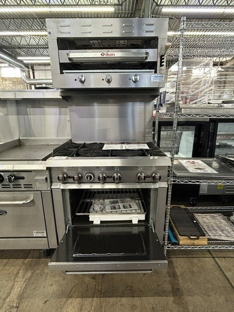 MVP Group Ikon IR-6-36 36" Gas Restaurant Range with 36" Ikon IRSB-36 Salamander