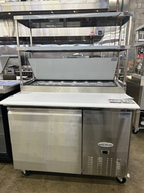 Serv-Ware PP44-6-HC 44"W One Door Pizza Prep Refrigerator With Overshelf
