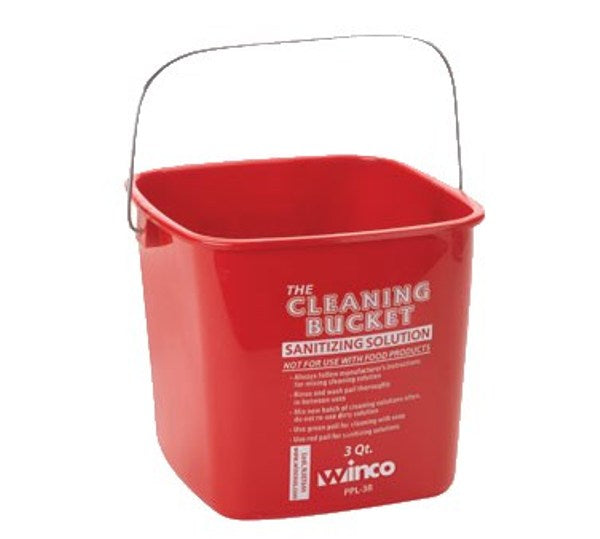 Winco PPL-3R 3 Quart Red Cleaning Bucket for Sanitizing Solution