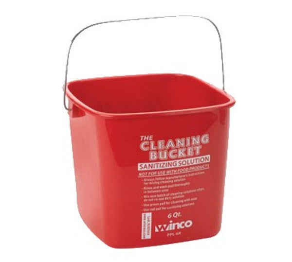 Winco PPL-6R 6 Quart Red Cleaning Bucket for Sanitizing Solution