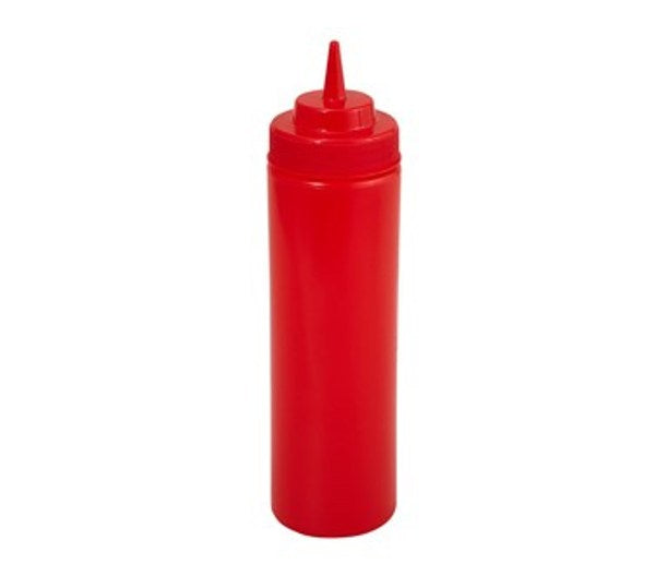Winco PSW-12R 6 Pack of 12oz Red Wide Mouth Plastic Squeeze Bottle
