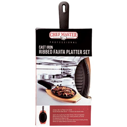 Chef Master 90201 12" Fajita Platter Set with Ribbed Sizzler With Handle