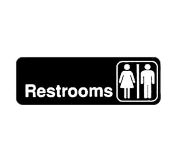 Winco SGN-313 3" x 9" Black "RESTROOM" Information Sign