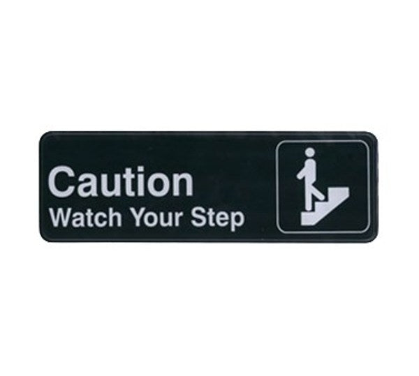 Winco SGN-326 3" x 9" Black "CAUTION/WATCH YOUR STEP" Sign