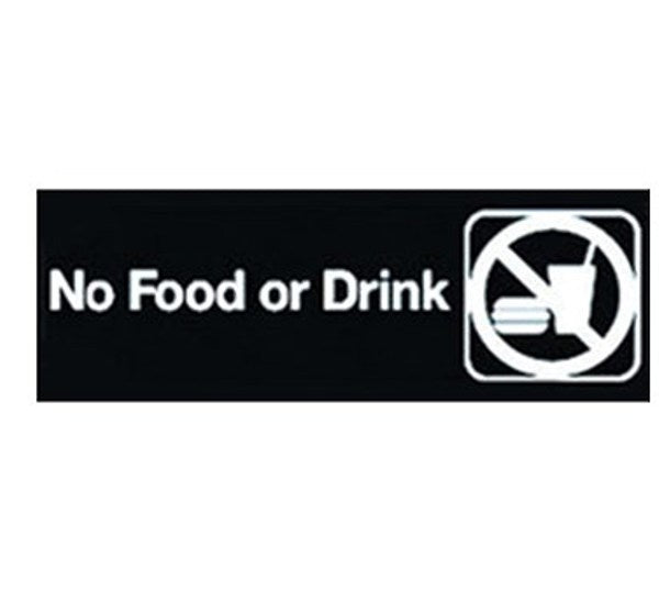 Winco SGN-333 3" x 9" Black "NO FOOD OR DRINK" Sign