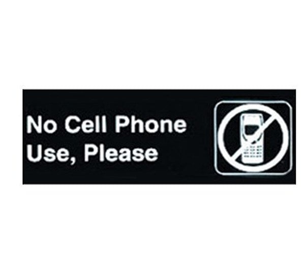 Winco SGN-334 3" x 9" Black "NO CELL PHONE USE, PLEASE" Sign