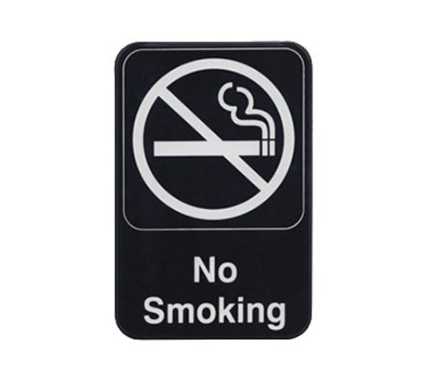 Winco SGN-601 6" x 9" Black "NO SMOKING" Sign