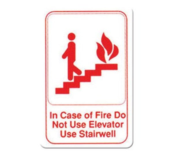Winco SGN-683W 6" x 9" White "IN CASE OF FIRE DO NOT USE ELEVATOR" Sign