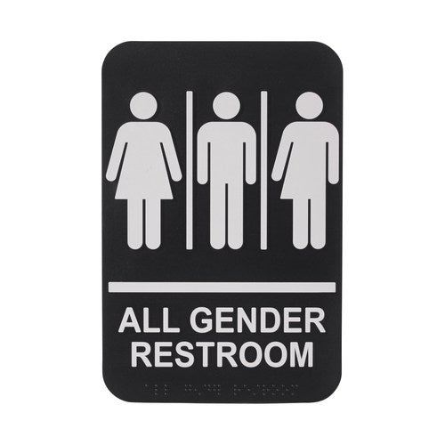 Winco SGNB-607 Black "All Gender" Sign with Braille