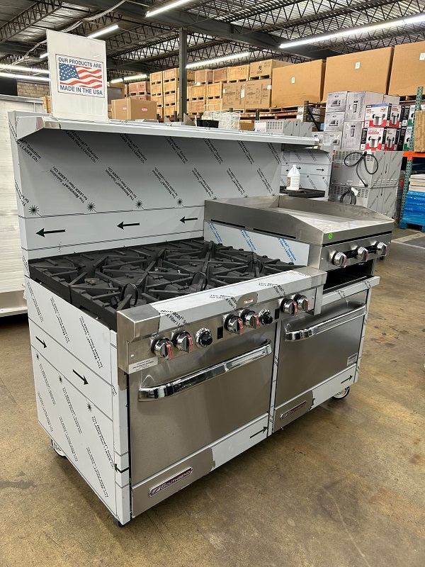 Southbend S60DD-2RR S-Series Restaurant Range 60"W 6 Burner Gas Range with Two Standard Ovens and 24" Raised Griddle  271,500BTU