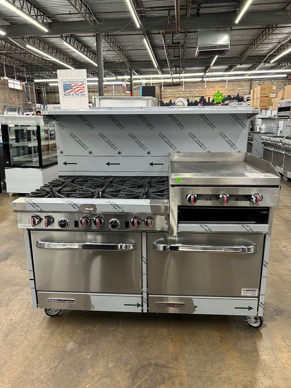 Southbend S60DD-2RR S-Series Restaurant Range 60"W 6 Burner Gas Range with Two Standard Ovens and 24" Raised Griddle  271,500BTU