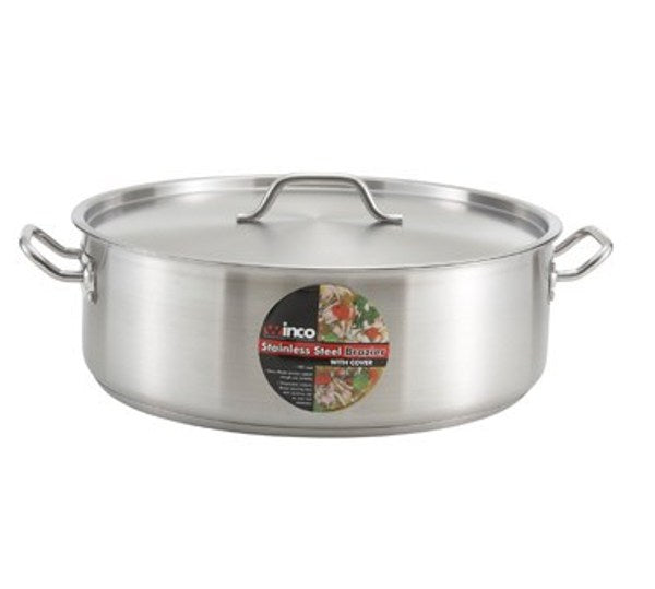 Winco SSLB-30 30 quart Premium Induction Stainless Steel Brazier with Cover