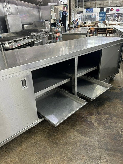 USED-30120 120"W x 30"D  Chef Cabinet Base With Sliding Doors & Casters (USED UNIT)