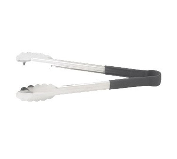 Winco UTPH-9K 9" Heat Resistant Stainless Steel Utility Tong with Black Handle