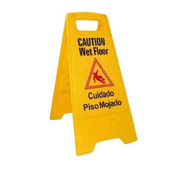 Winco WCS-25 12"x25" Two Sided Yellow "Wet Floor" Caution Sign