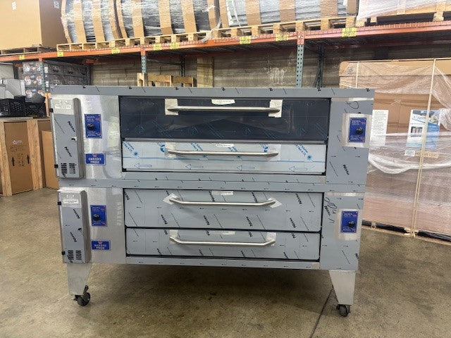 Bakers Pride Y-802BL Super Deck Series 66"W x 44"D Gas Double Deck  Brick Lined Pizza Oven - DEMO UNIT