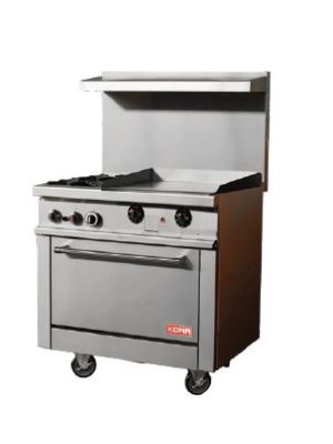 Kona NJR-2B-24MG-36 36" Gas Restaurant Range with 2 Open Burners, 24" Manual Griddle and 1 Oven