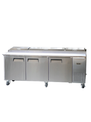 Bison BPT‐93 93"W Three Stainless Steel Doors Pizza Prep Refrigerator - 26 Cu FT