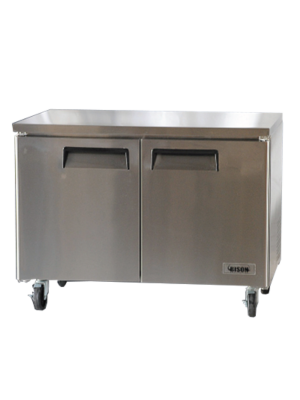 Bison BUR‐48 48.125"W Two Stainless Steel Doors Reach-In Undercounter Refrigerator 12 Cu Ft.