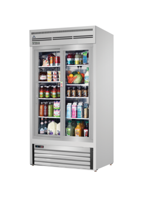 Everest EMGR33-SS Dual Sliding Glass Door Stainless Steel Refrigerated Merchandiser 33 Cu Ft"  FREE SHIPPING W/O LIFTGATE