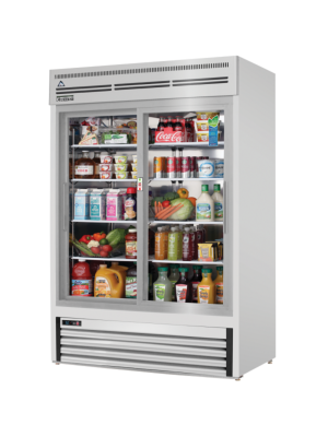 Everest EMGR48-SS Dual Sliding Glass Door Stainless Steel Refrigerated Merchandiser 48 Cu Ft"   FREE SHIPPING W/O LIFTGATE