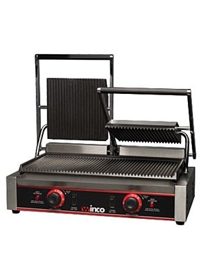Winco EPG-2 Double Panini Grill with (2) 9" Ribbed Plates