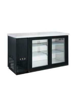 Dukers DBB60-S2  61 1/9"W Two Sliding Glass Door Black Back Bar Refrigerator -15.24 Cu. Ft