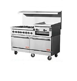 6 Burner Range, 24” Griddle Left Side, (2) Ovens, Natural Gas